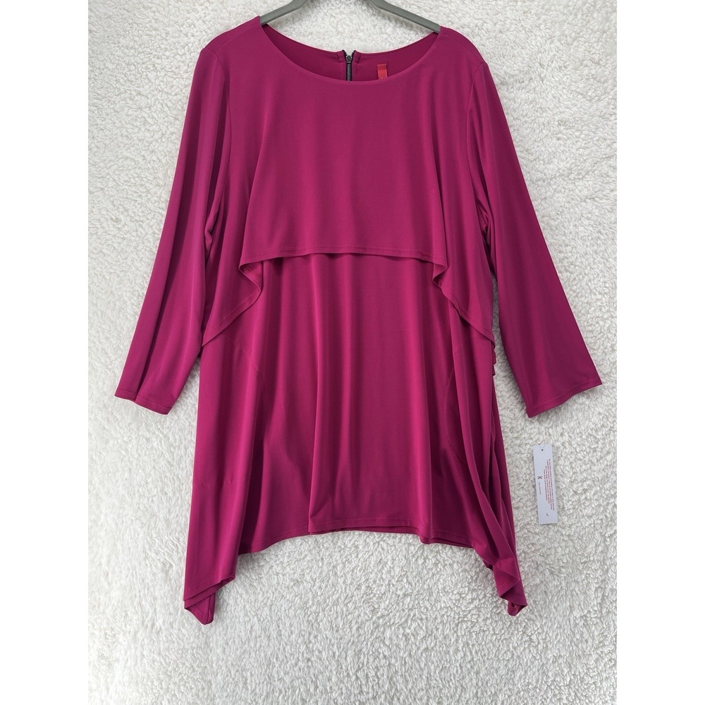 IC By Connie K‎ Collection Tunic Size Large Fuchsia Layered Exposed Back Zip NWT